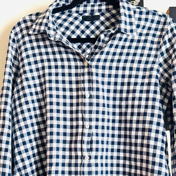 J. Crew Gingham navy blue and white button down long sleeve shirt - Picture 5 of 9